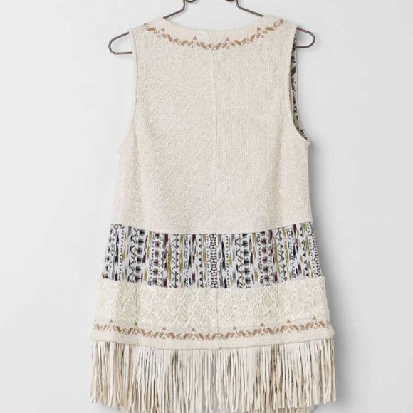 Miss Me Fringe off-White Sweater Vest Jacket Cardigan - Picture 4 of 8